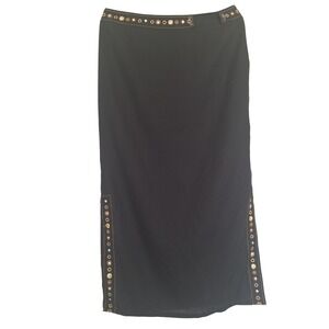 Richard Malcolm Black Embroidered Linen Blend Pencil Skirt Women's Size 12
